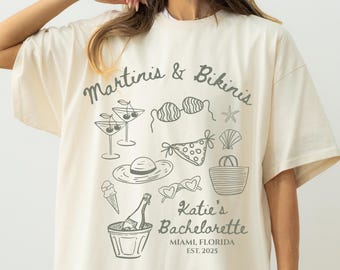 Martinis & Bikinis Bachelorette Comfort Colors Shirt Custom Beach Bachelorette Party Tshirts Girls Weekend Trip Miami Mexico Bridesmaid Gift