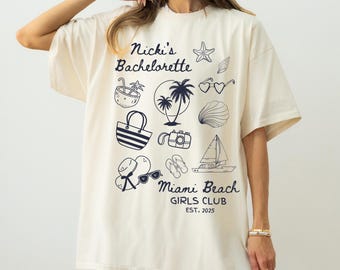 Maglietta per addio al nubilato a Miami, maglietta personalizzata per festa di addio al nubilato, maglietta per festa di addio al nubilato tropicale personalizzata, maglietta per addio al nubilato in spiaggia