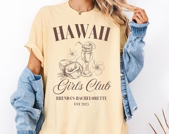 Maglietta per addio al nubilato alle Hawaii, personalizzata con la tua località, per festa di addio al nubilato in spiaggia, per festa di nozze tropicale, per addio al nubilato a Miami