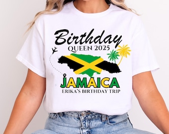 Camiseta de viaje de cumpleaños a Jamaica, camiseta de cumpleaños con nombre personalizado, camiseta de reina de cumpleaños de Jamaica, camiseta de tripulación de cumpleaños de Jamaica, camiseta de escuadrón de cumpleaños