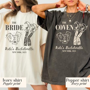 Camiseta de despedida de soltera con bruja, camiseta de despedida de soltera espeluznante, camiseta de tarot de novia bruja, El aquelarre, Bach celestial, camiseta de boda gótica