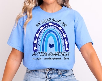 Wir tragen Blau für Autismus-Bewusstseins-T-Shirt, Autismus-Bewusstseins-Sweatshirt, Autismus-Bewusstseins-T-Shirt, Autismus-T-Shirt, blaues Autismus-T-Stück