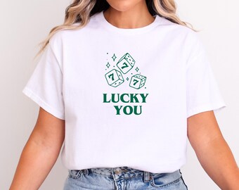 Lucky You Dice Baby Tee, Trendy 90's Baby Tee, Y2K Style Top, Lucky You Sweatshirt, 2000s T-shirt, Green Trendy Baby Tee, Lucky Girl Shirt