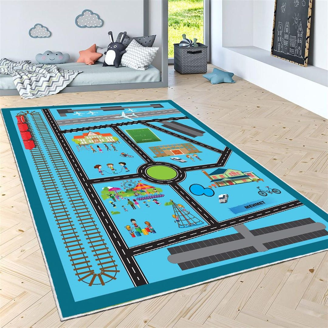 Kids City Map Rug: Highway Play Mat, Educational Nursery Decor Rugs - Etsy