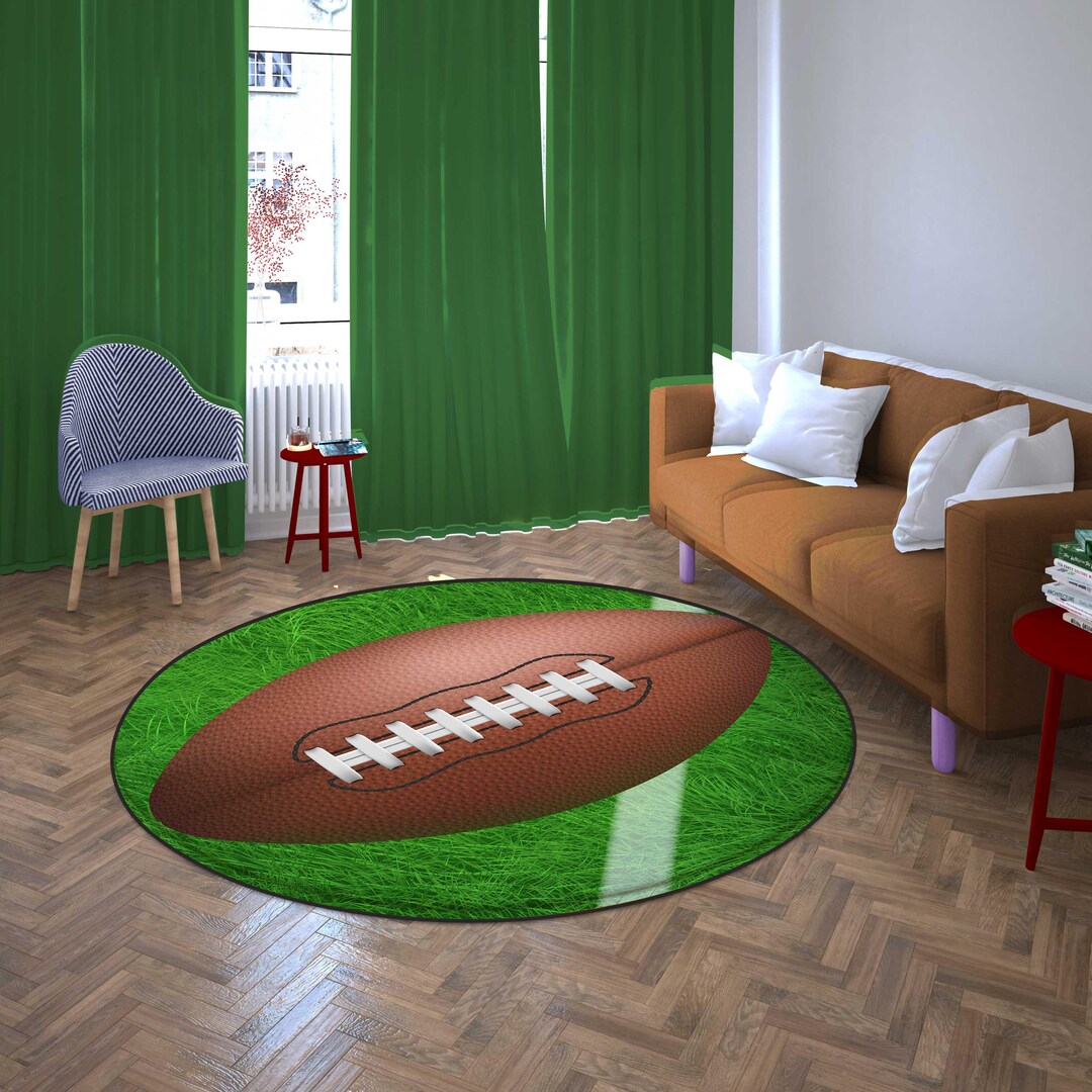 Ball Rug Rugug Football Ball Round Rug, Sports Game Room Carpet,rugby Soft Floor Mat ...