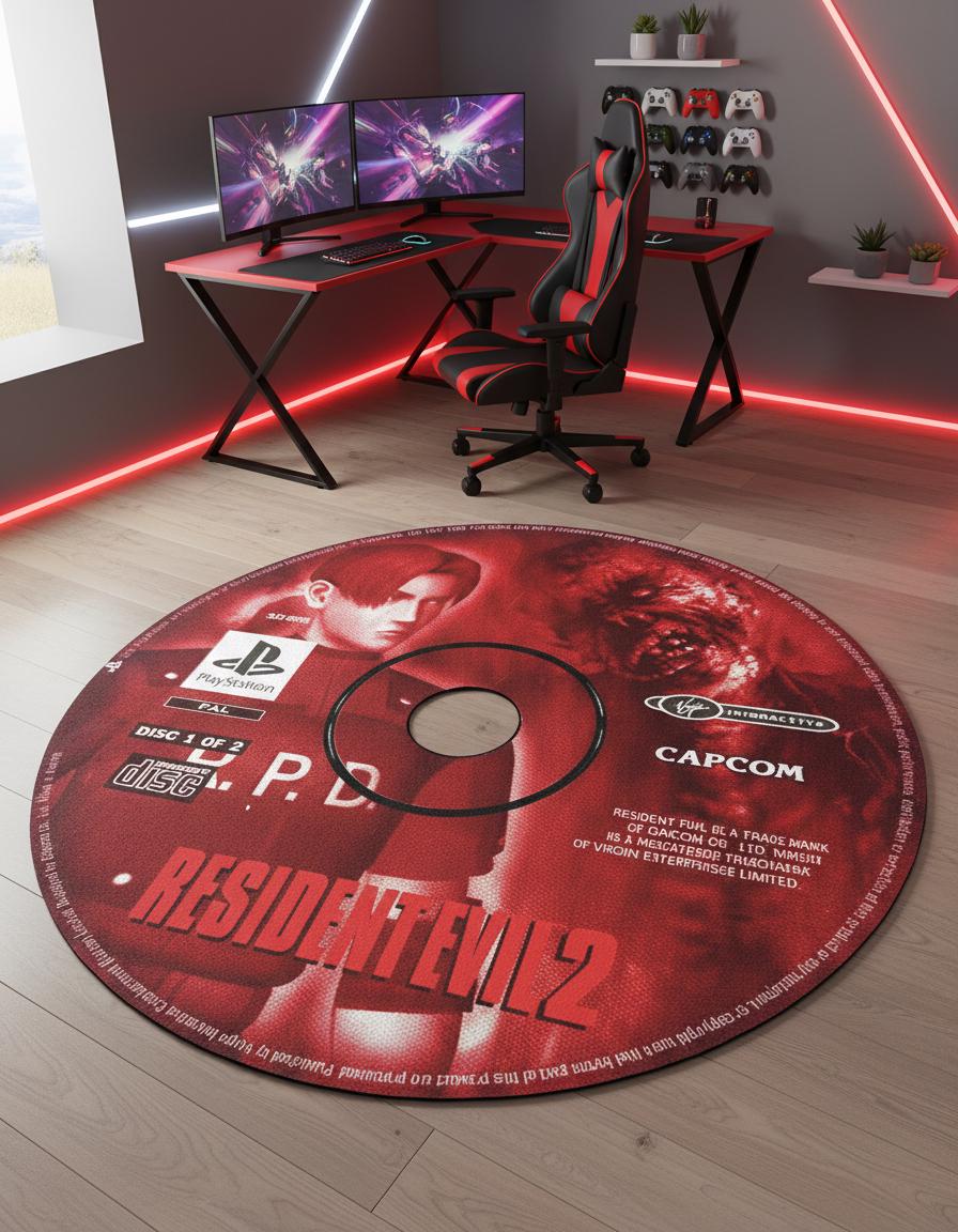 Resident Evil 2 Rug: CD Design Gamer Room Decor, Washable Play Mat