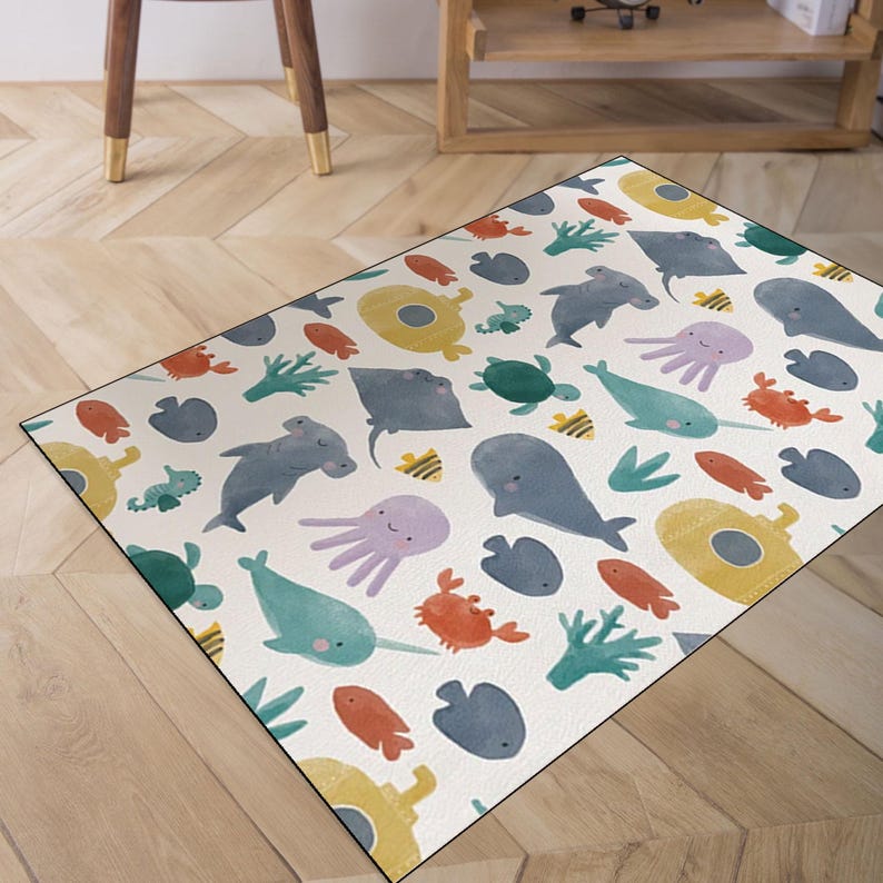 Sea Rug Animal Whale Nursery Rug, Underwater Sea Animals, Non-slip Kids Mat - Etsy
