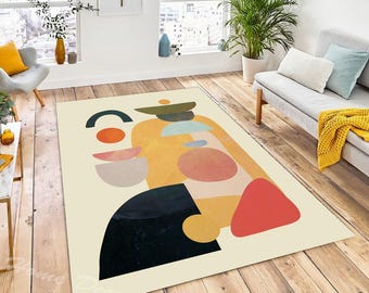 Cartoon Sunflower Rug, Orange Boho Living Room Decor, Abstract Modern Rug,Durable Balcony Outdoor Rug,Watercolor Style,Soft and Non-slip Rug