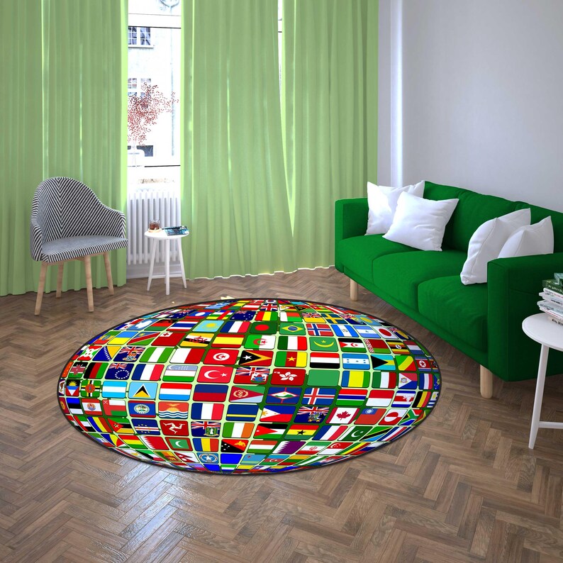 Earth Map Round Rug: Vibrant World Globe Carpet, Non - Slip Washable ...