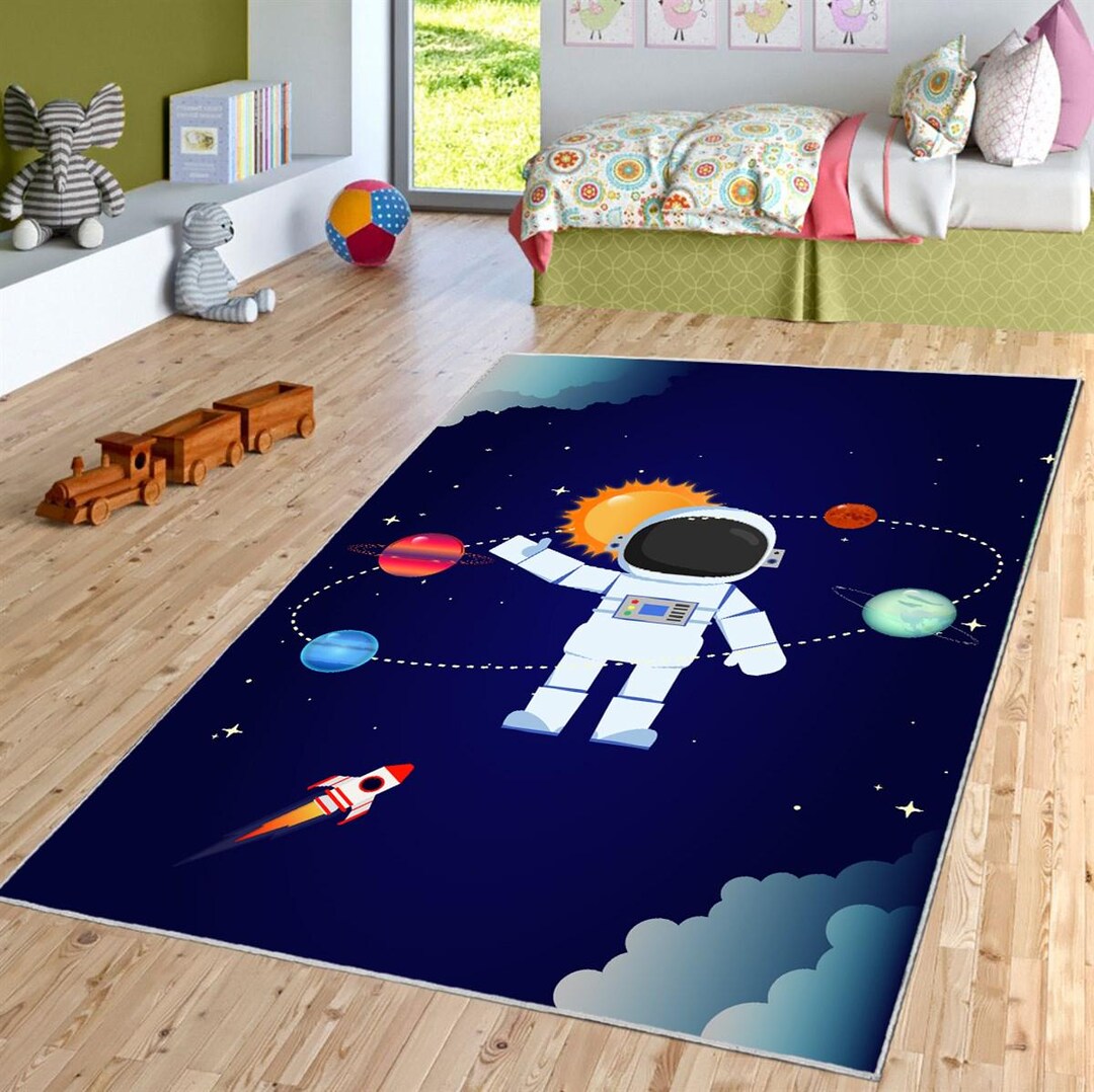 Kids' Rug With Astronaut Design, Space-themed Rug, Digital Print ...
