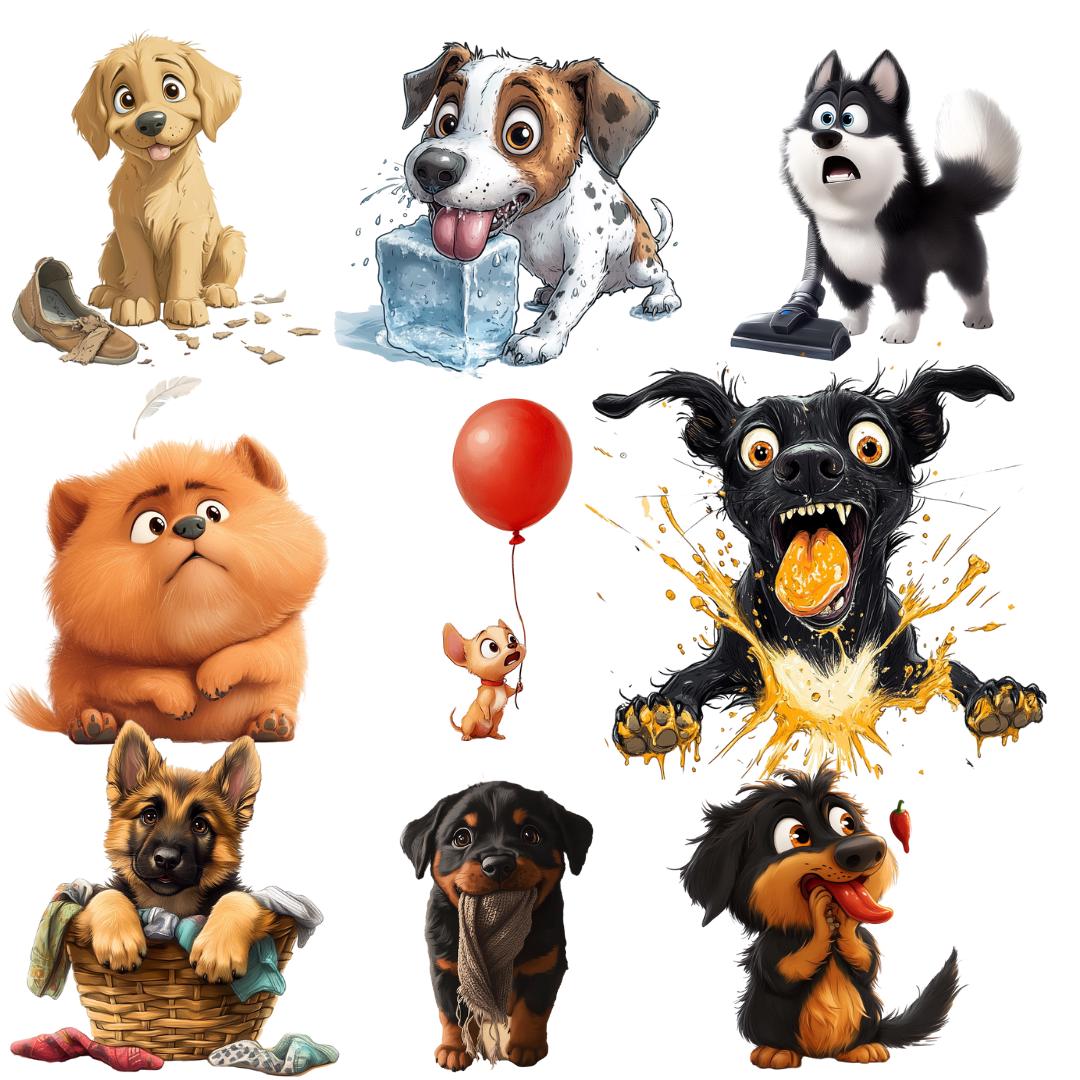 Quirky Funny Dog Clipart Bundle Cute Watercolor Puppy PNG Whimsical ...