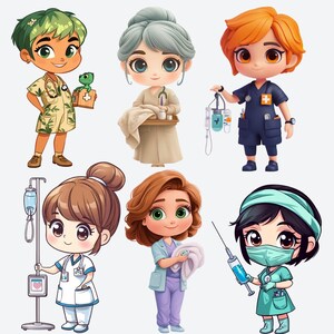 Chibi Nurse Clipart PNG Medical Healthcare Clipart Bundle Hospital Cute ...