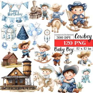 Niedlicher Baby Cowboy PNG Wilder Westen Western Kinderzimmer Clipart Rodeo Prince Digitale Kunst Wüste Kaktus Saloon Sattel Land Bauernhof Sublimation