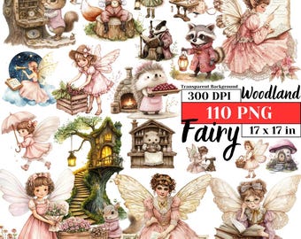 Clipart fée des bois rétro rose fées pastel aquarelle mignon premier anniversaire PNG forêt enchantée baby shower art fantastique numérique magie