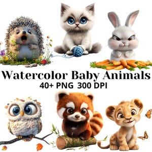Aquarell Baby Tiere Clipart, süßes Tier PNG Bundle, entzückende Wild Illustrationen, Baby Tier Kunst, digitaler Download, kommerzielle Nutzung
