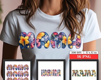Floral Mama PNG Sublimation Wildflower Print Mothers Day Shirt Design Spring Colorful Flower Art Preppy Mom PNG Digital Download Clipart
