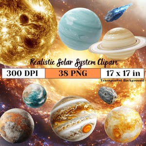 Realistic Solar System Clipart, Transparent Space PNG for Crafts, Sublimation, Wall Art, DIY Projects, Science Themes, and Digital Designs