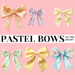 Pastel Bows Clipart, Coquette Watercolor Ribbon PNG Bundle, Multicolor Bow Illustrations, Wedding, Gift and Junk Journal Digital Art