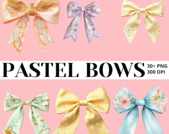 Pastel Bows Clipart, Coquette Watercolor Ribbon PNG Bundle, Multicolor Bow Illustrations, Wedding, Gift and Junk Journal Digital Art