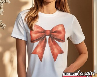 Western Cowgirl Bow PNG Howdy Leather Bow Cowhide Coquette Aesthetic Cute Clipart Watercolor Fashion Bow Digital Download Sublimation Design