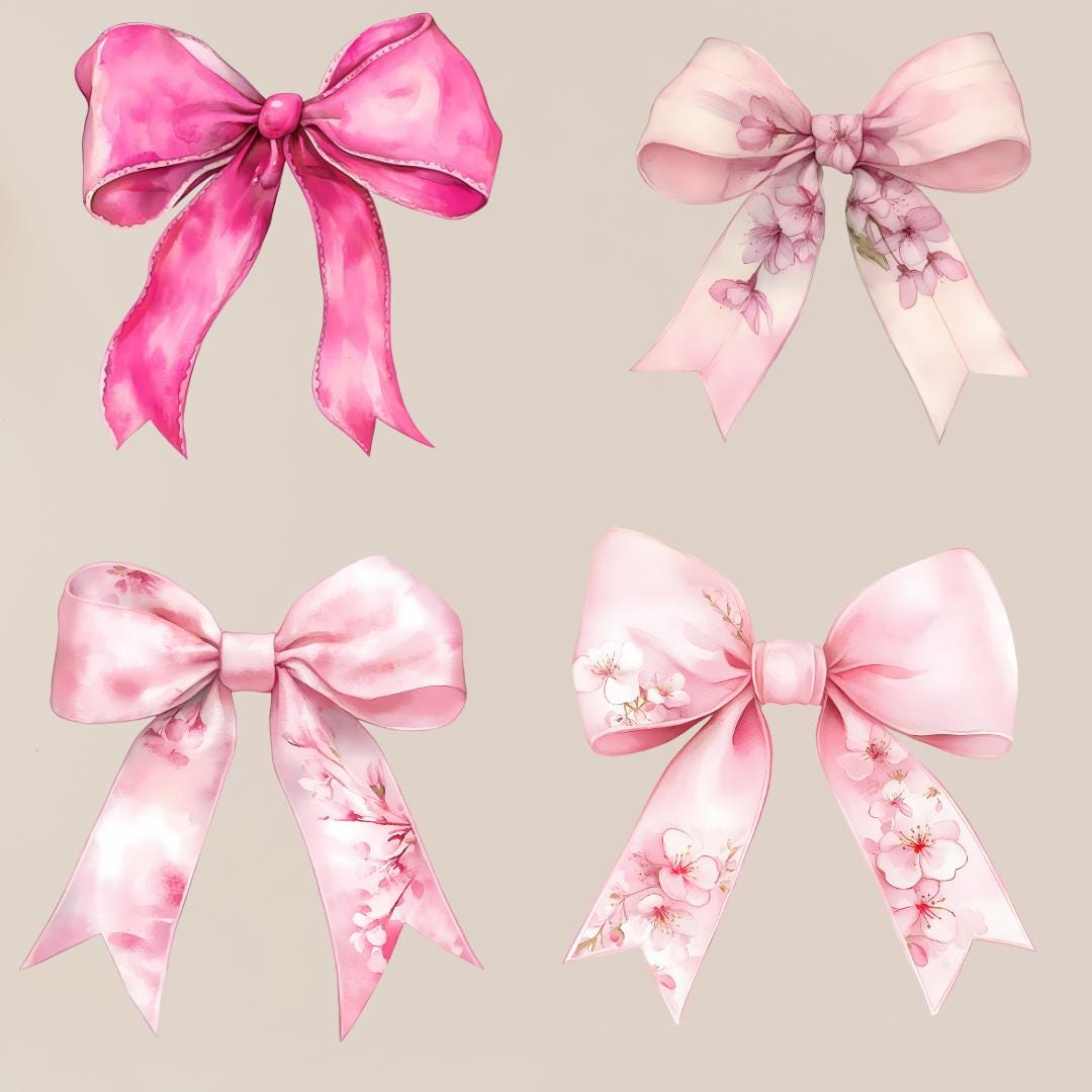 Pastel Pink Bows Clipart Coquette Watercolor Ribbon PNG Soft Girl ...