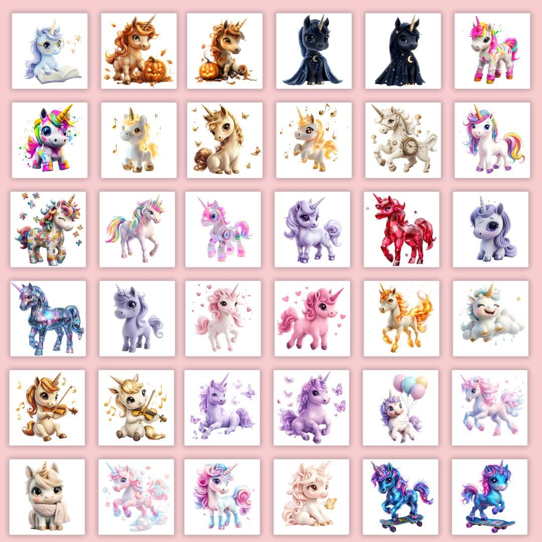 Watercolor Baby Unicorn Clipart, Cute Rainbow Unicorn PNG, Magical Pony ...
