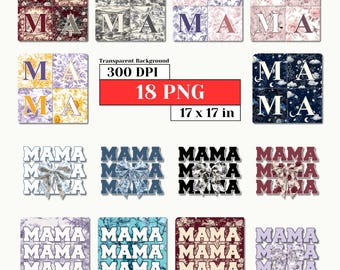 Mama Chinoiserie Coquette PNG Cute Floral Toile De Jouy Bow Retro Mom Mother's Day Ribbon Aesthetic Vintage Pastel Clipart Digital Download