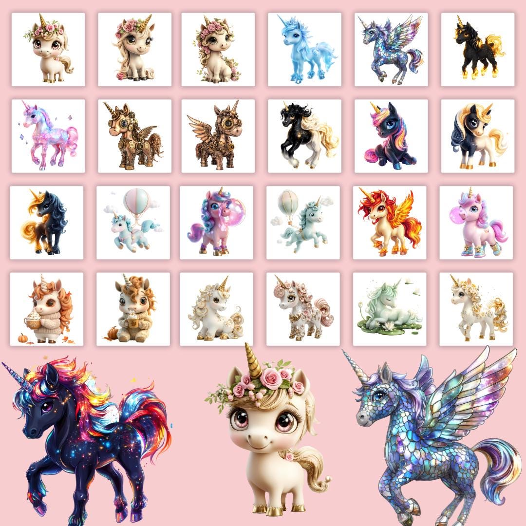 Watercolor Baby Unicorn Clipart, Cute Rainbow Unicorn PNG, Magical Pony ...