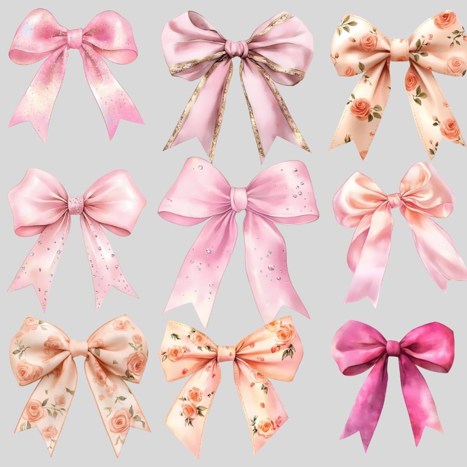 Pastel Pink Bows Clipart Coquette Watercolor Ribbon PNG Soft Girl ...