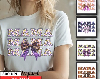 Leopard Coquette Mama PNG Cheetah Glitter Bow Mom Life Sublimation Trendy Animal Print Wild Mama Digital Preppy T-Shirt Design Cute Clipart