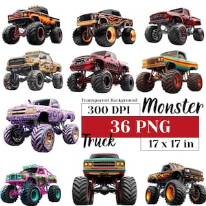 Monster Truck Clipart Bundle PNG Extreme Offroad Vehicle Graphics, Digital Download for Sublimation, Invitations, DIY Crafts Commercial Use