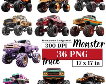 Monster Truck Clipart Bundle PNG Extreme Offroad Vehicle Graphics, Digital Download for Sublimation, Invitations, DIY Crafts Commercial Use