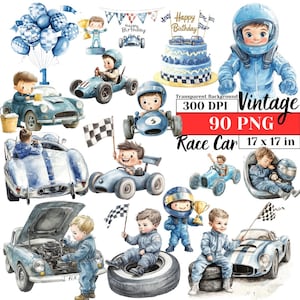 Vintage raceauto clipart Grand Prix Racing baby png aquarel raceauto verjaardag bundel retro raceauto kinderkamer babyshower track thema