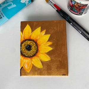 Acrylique sur mini tableau en toile l Tournesol original peint à la main l 4 x 5 pouces l Cadeau pour maman l Petite décoration murale l Jolie carte-cadeau