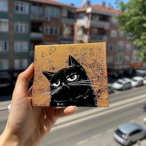 Peinture acrylique sur mini toile l Original peint à la main chat noir l 4 x 5 pouces l Cadeau pour elle l Cadeau pour maman l Cadeau pour amoureux des chats