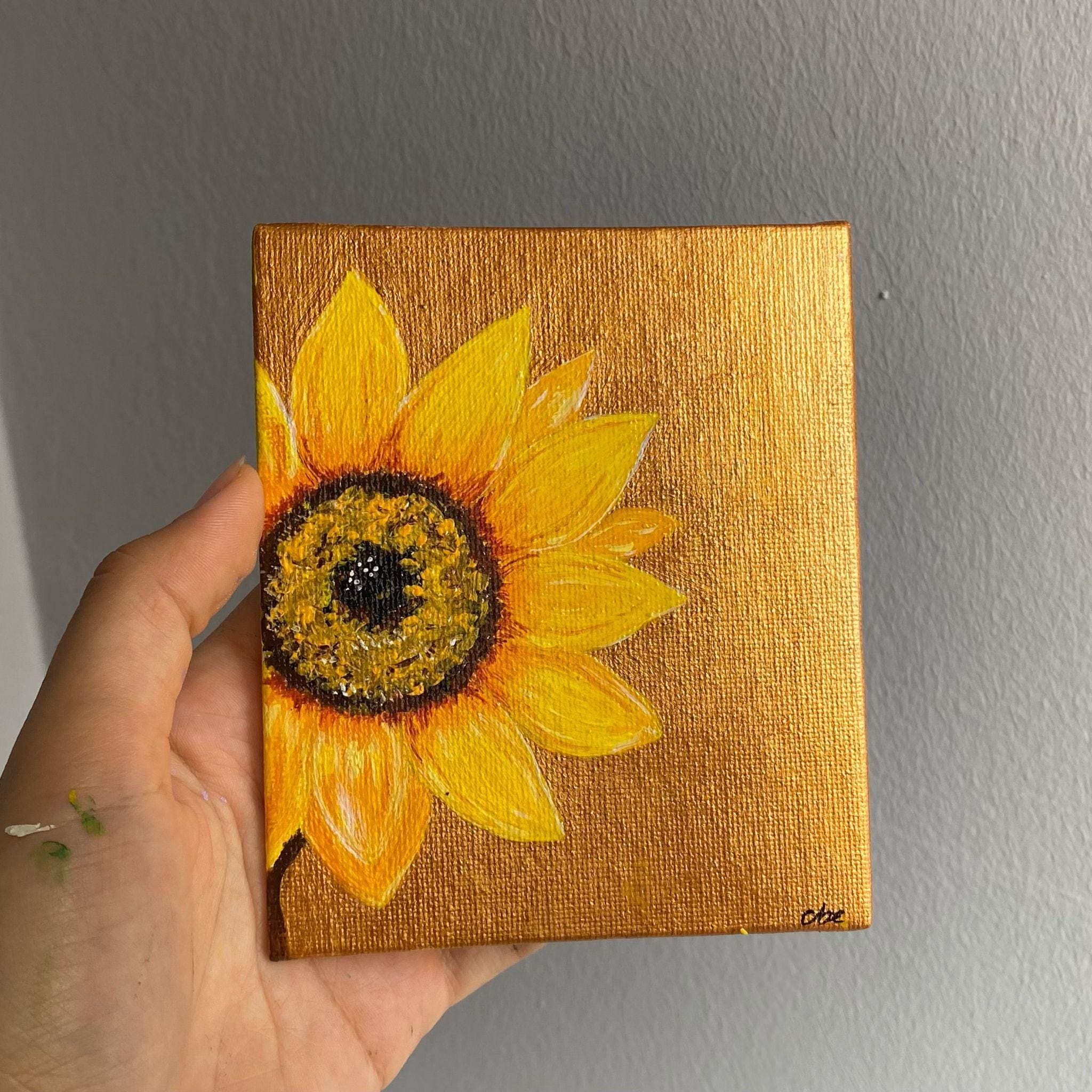 Original Sunflower Acrylic Painting on Mini Canvas (4x5'') - Etsy
