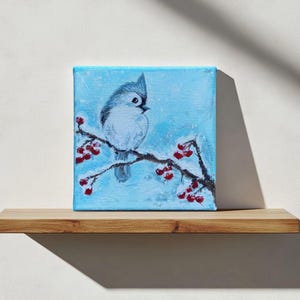 4x4&#39;&#39;  Mini Bird Acrylic Painting, mini artwork , bird painting, mini bird canvas, Cute Gift Idea , original bird paint , mini canvas
