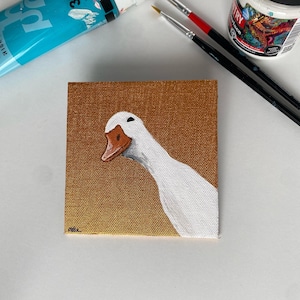 Acrylique sur mini tableau en toile l Canard original peint à la main l 4 x 4 pouces l Cadeau pour les amoureux des animaux l Petite décoration murale l Jolie carte-cadeau
