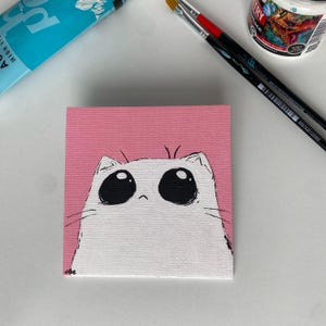 Dipinto acrilico su mini tela l Gatto carino dipinto a mano originale l 4x4'' l Regalo per lei l Arte animale l Grazioso biglietto d'auguri l Miniatura per la decorazione della casa
