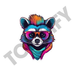 Neon Raccoon with Sunglasses and Scarf | Digital Art | Instant Download | PDF & PNG Files