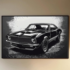 American Muscle Car Poster – Black & White Retro Art – Gift for Car Enthusiasts