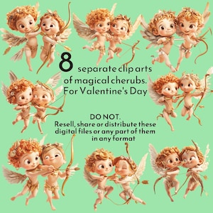 Valentine’s Day Cherub Clipart – 8 Cute Cupid PNGs, Romantic Cartoon Angels, High-Quality Digital Download for Cards & Crafts