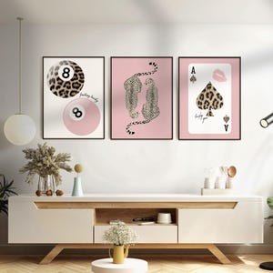 Trendy Prints Pink Leopard Cheetah Set, Pink 8 Ball, Trendy Wall Art, Pink Wall Art, Leopard Poster, Cheetah Poster, Digital Download
