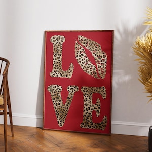 Love Leopard Print, Red Poster, Leopard Prints, Leopard Wall Art, Red Leopard Poster, Red Cheetah Poster, Cheetah Wall Art, Love Gift