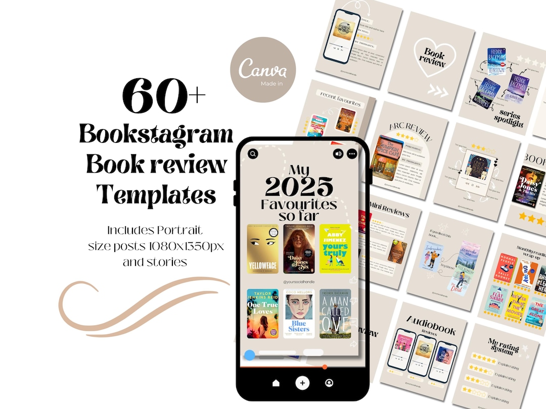 60 Book Review Instagram Template Bundle for Bookstagram Content