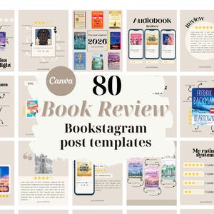 80 modelli di recensioni di libri per Bookstagram, modelli estetici per Instagram Canva. Per blogger di libri, autori, promotori di libri e amanti dei libri.