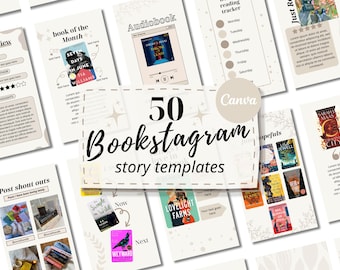 May include: A collection of 50 Instagram story templates for bookstagrammers. The templates feature a variety of designs, including book covers, quotes, and reading trackers. The templates are designed to help bookstagrammers create engaging and visually appealing content for their followers.