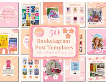 50 Bookstagram post templates | canva templates | book post template | social media | book reviews | authors | book instagram | summer