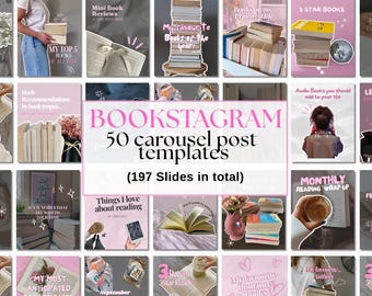 Pink Bookstagram post templates carousels | canva templates | book post template | social media |book review | book instagram | book content