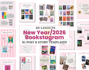 Paquete de plantillas de Bookstagram 2026: Plantillas de Canva en rosa (descarga digital)